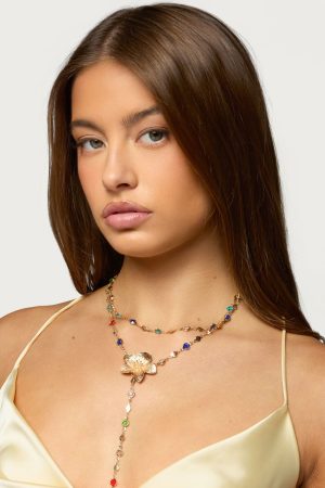 Flower Cascading Gemstone Necklace Set