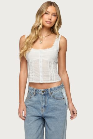 Embroidered Cotton Button Up Top