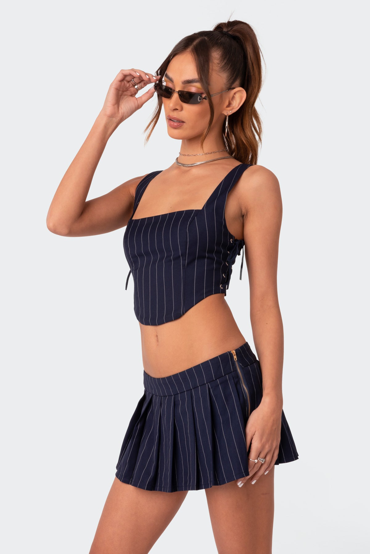 Pinstripe Side Lace Up Corset - Image 3