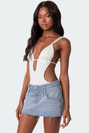 Textured Cut Out Bodysuit
