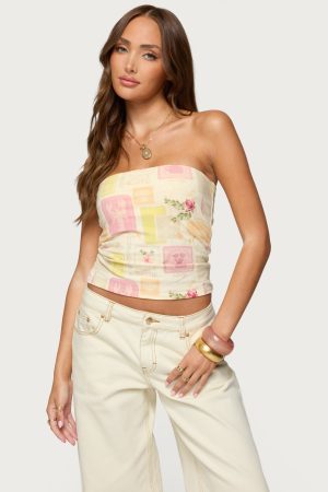 Cicilla Vintage Mixed Print Tube Top