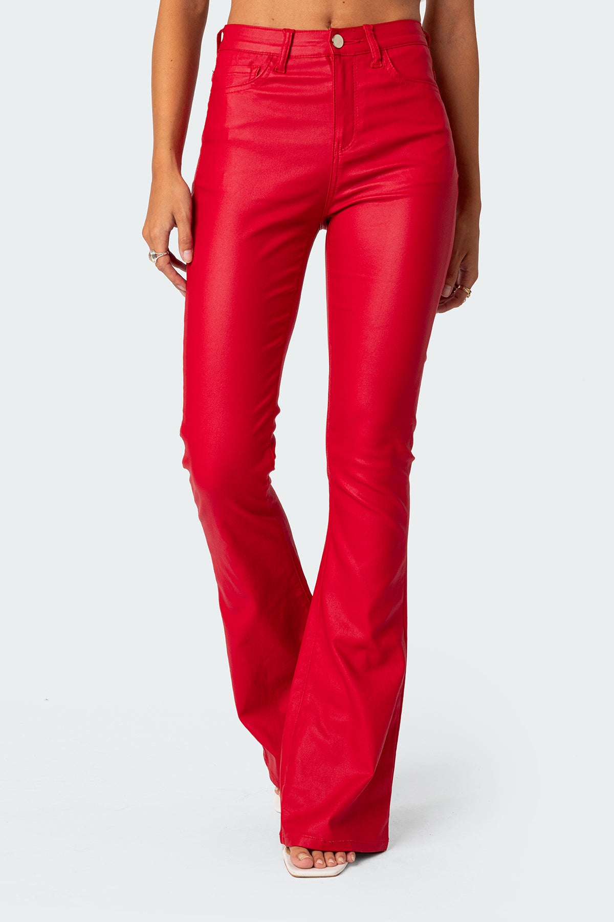 Luna Faux Leather Mid Rise Flared Jeans - Image 2