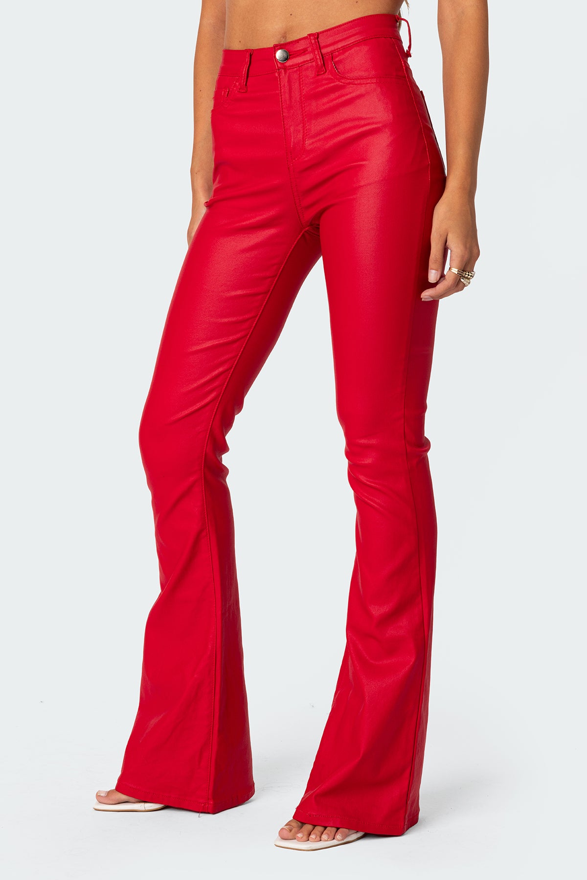 Luna Faux Leather Mid Rise Flared Jeans - Image 3