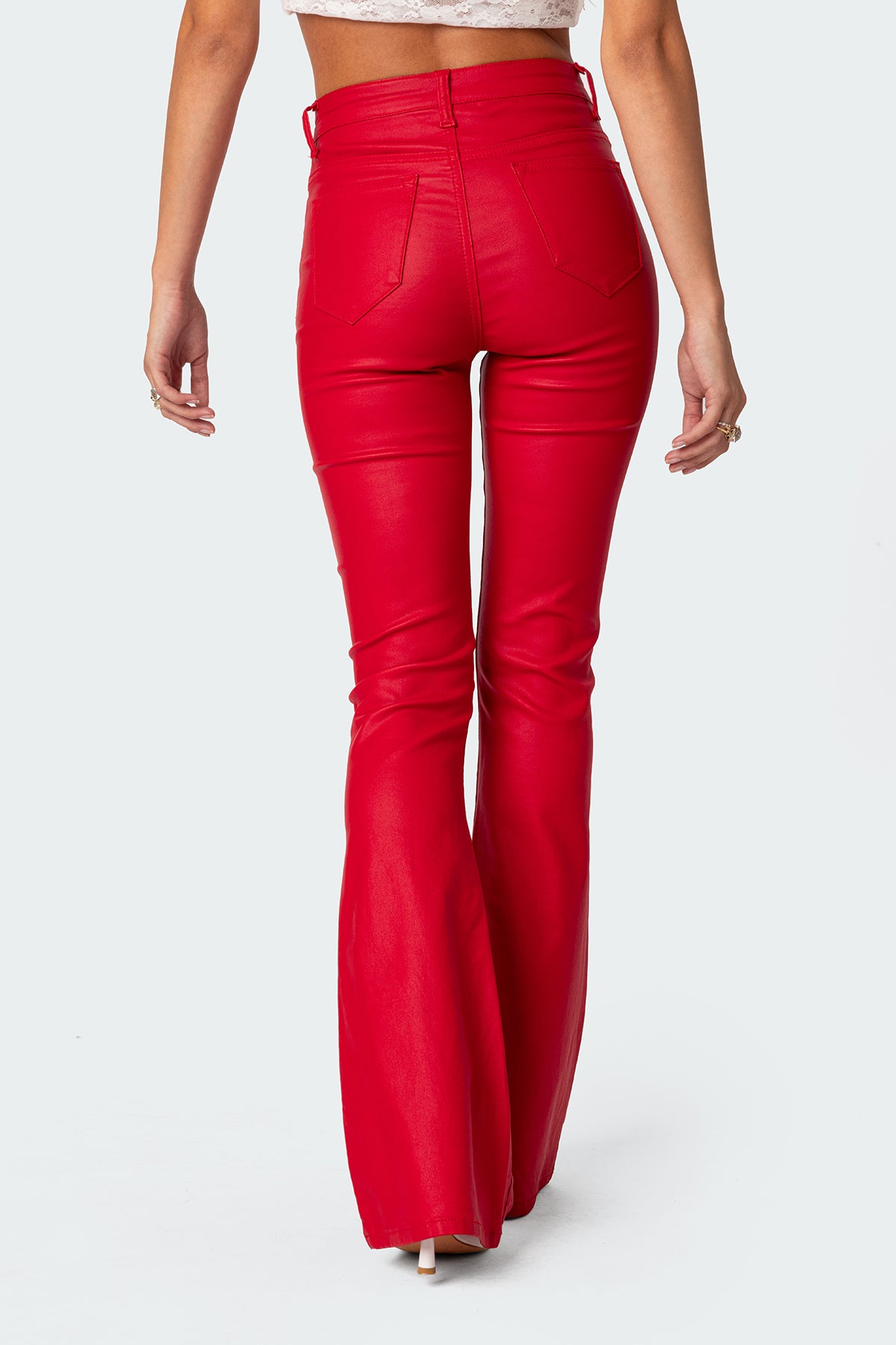 Luna Faux Leather Mid Rise Flared Jeans - Image 4