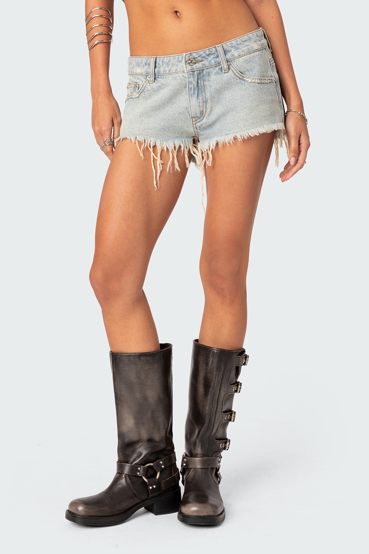 Frayed Vintage Washed Denim Shorts - Image 2