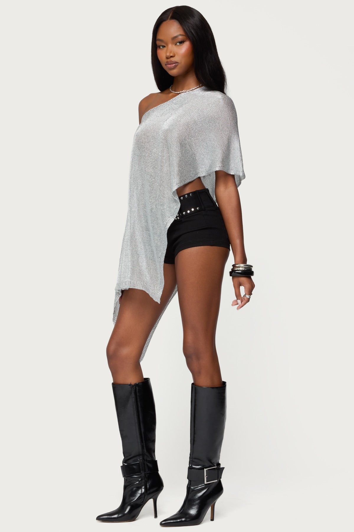 Azalia Asymmetric Knit Poncho - Image 4