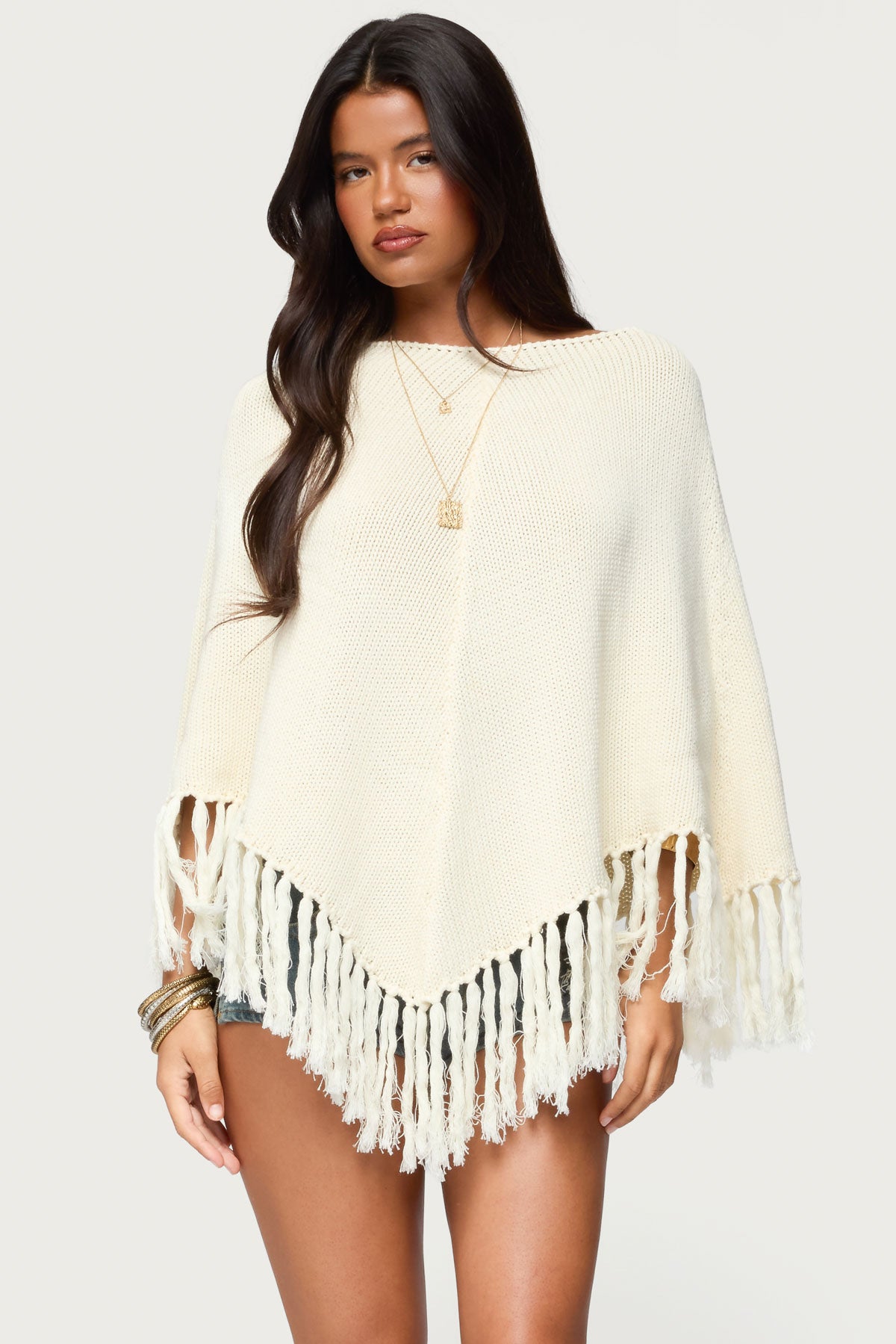 Kamila Fringe Knit Poncho - Image 2