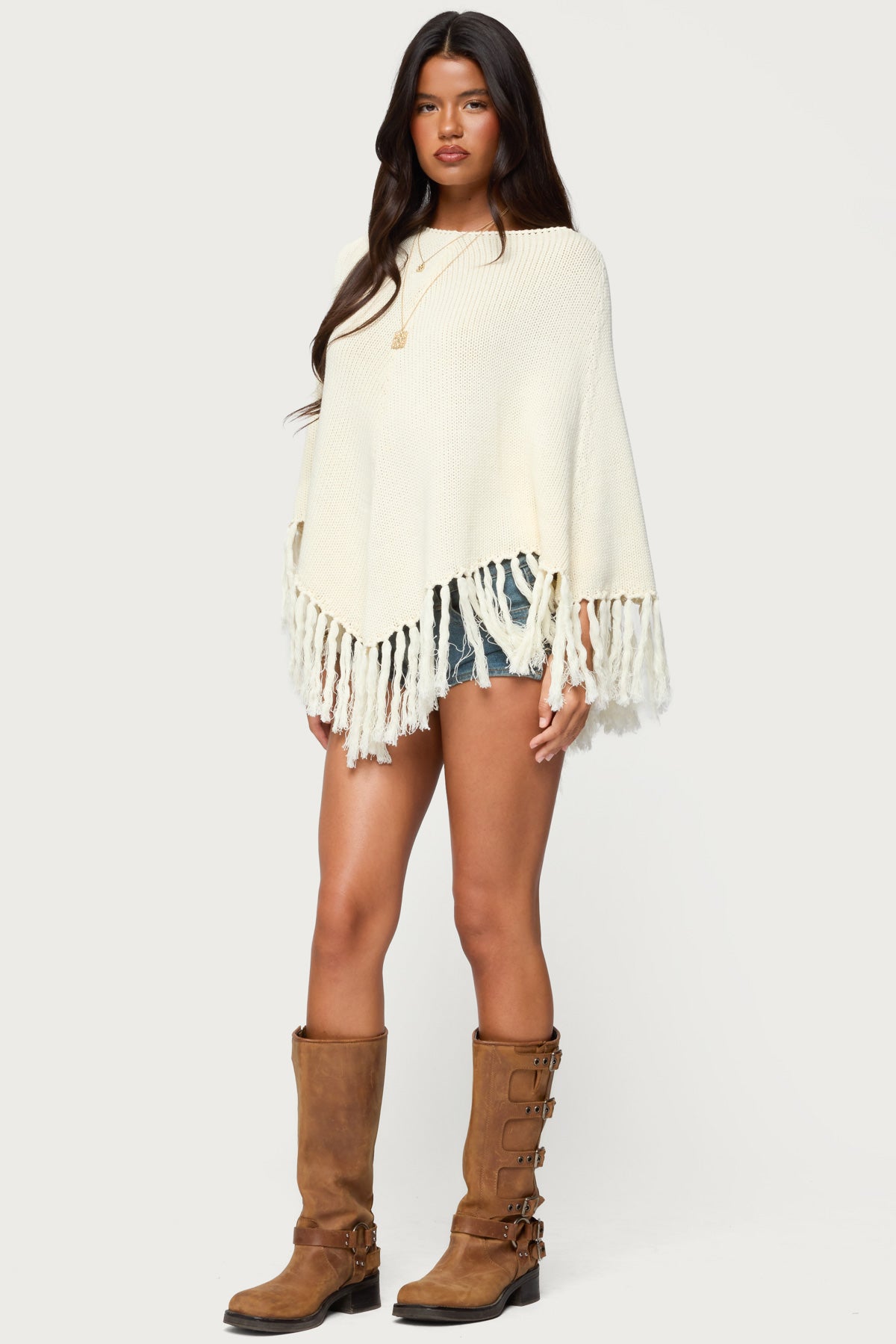 Kamila Fringe Knit Poncho - Image 5