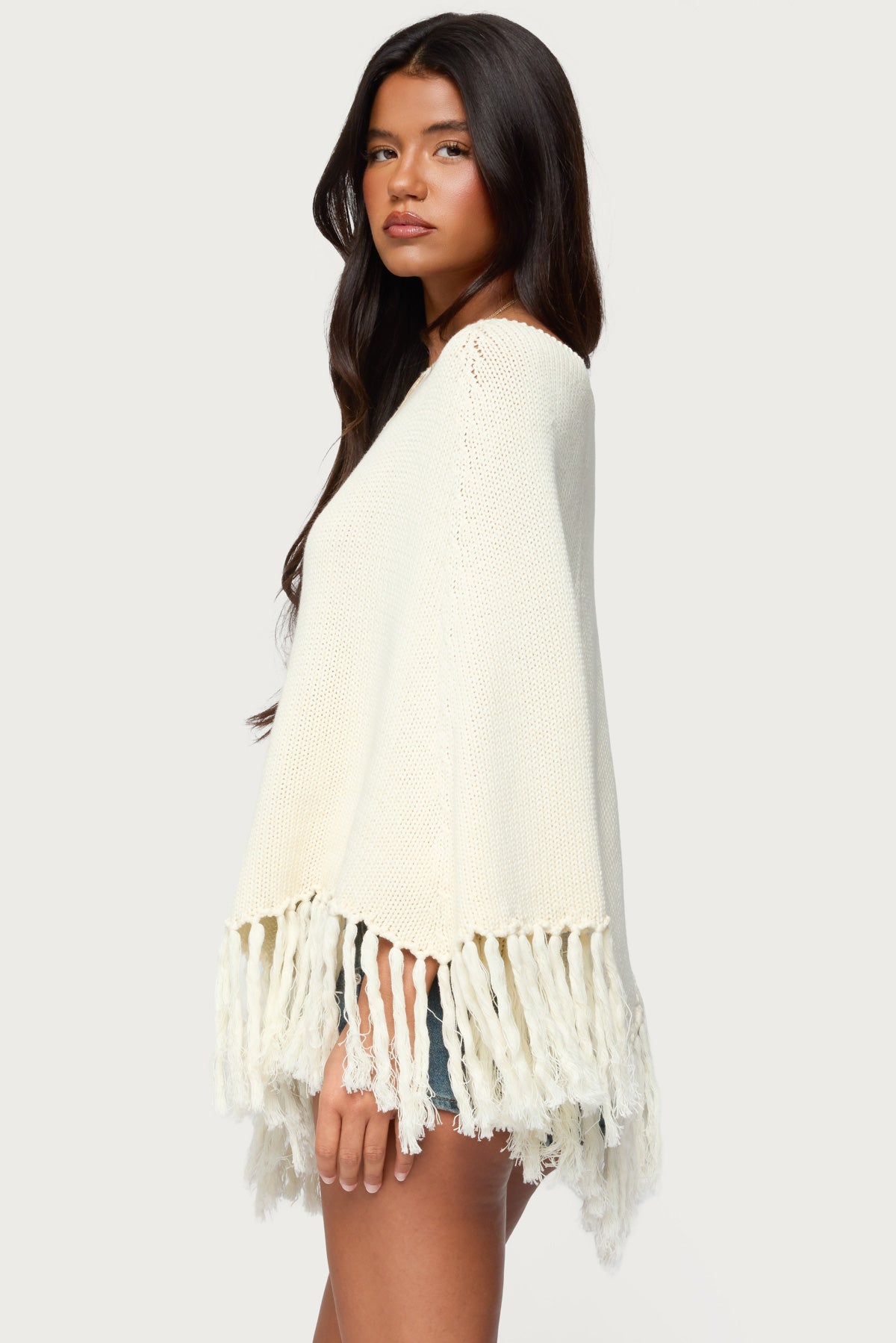 Kamila Fringe Knit Poncho - Image 6