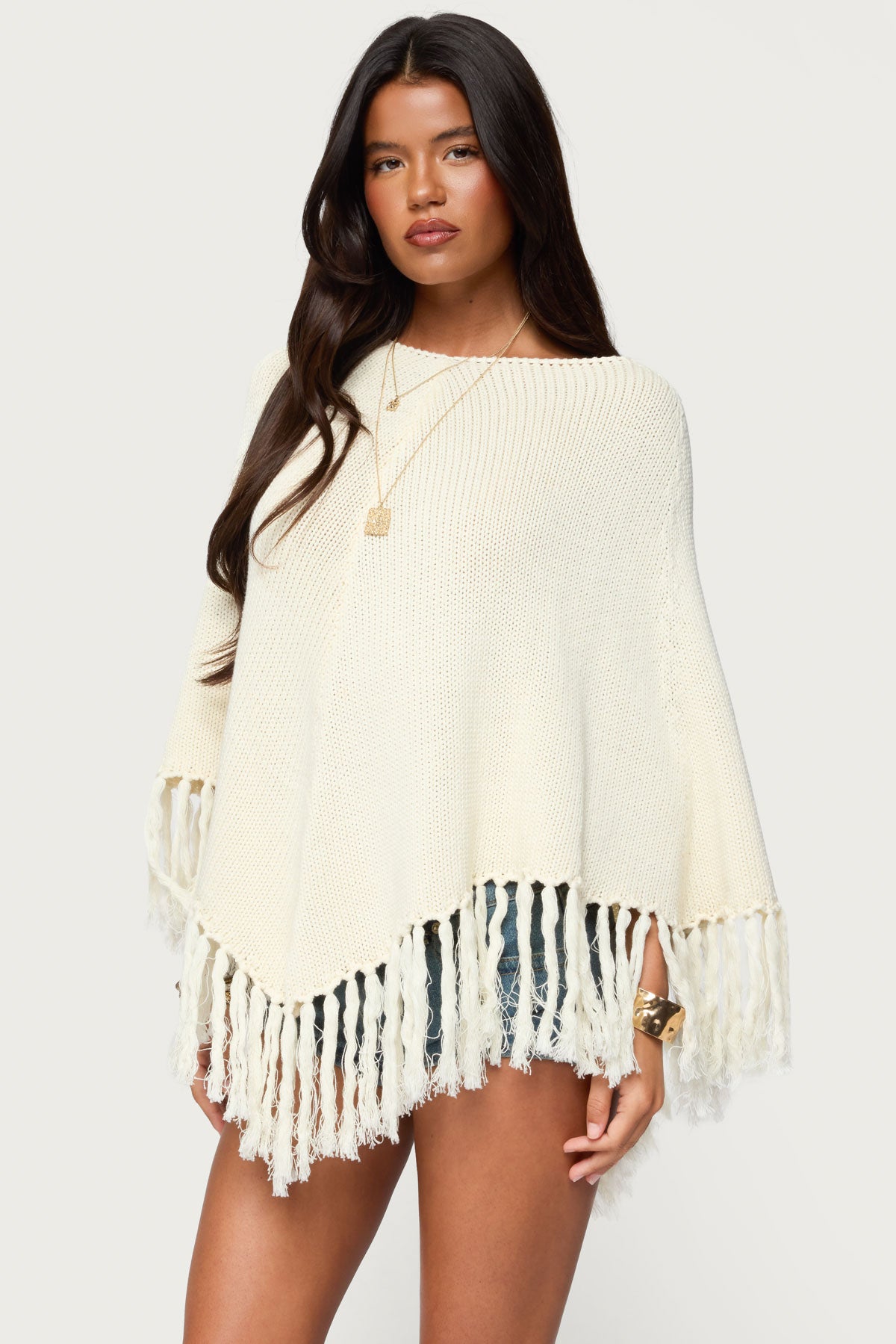 Kamila Fringe Knit Poncho - Image 4