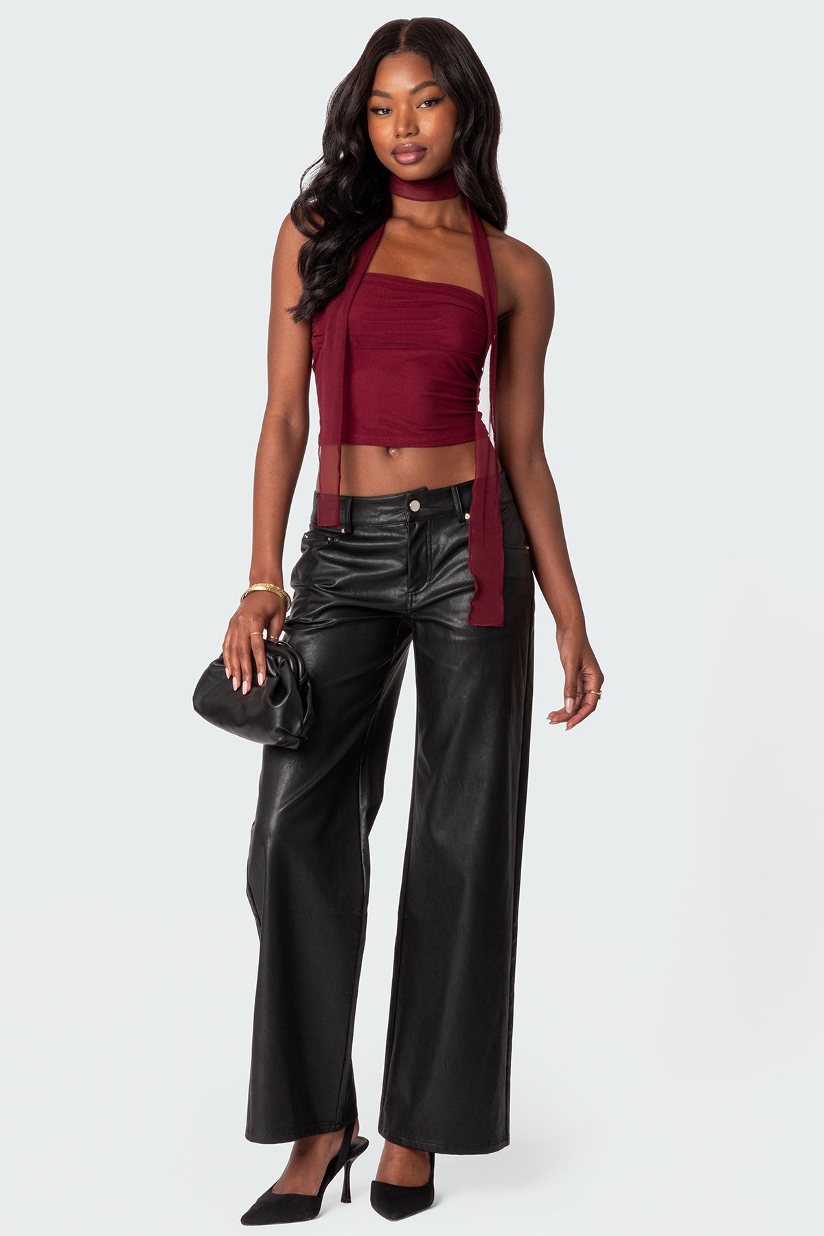 Gathered Two Piece Mesh Scarf Top - Image 2