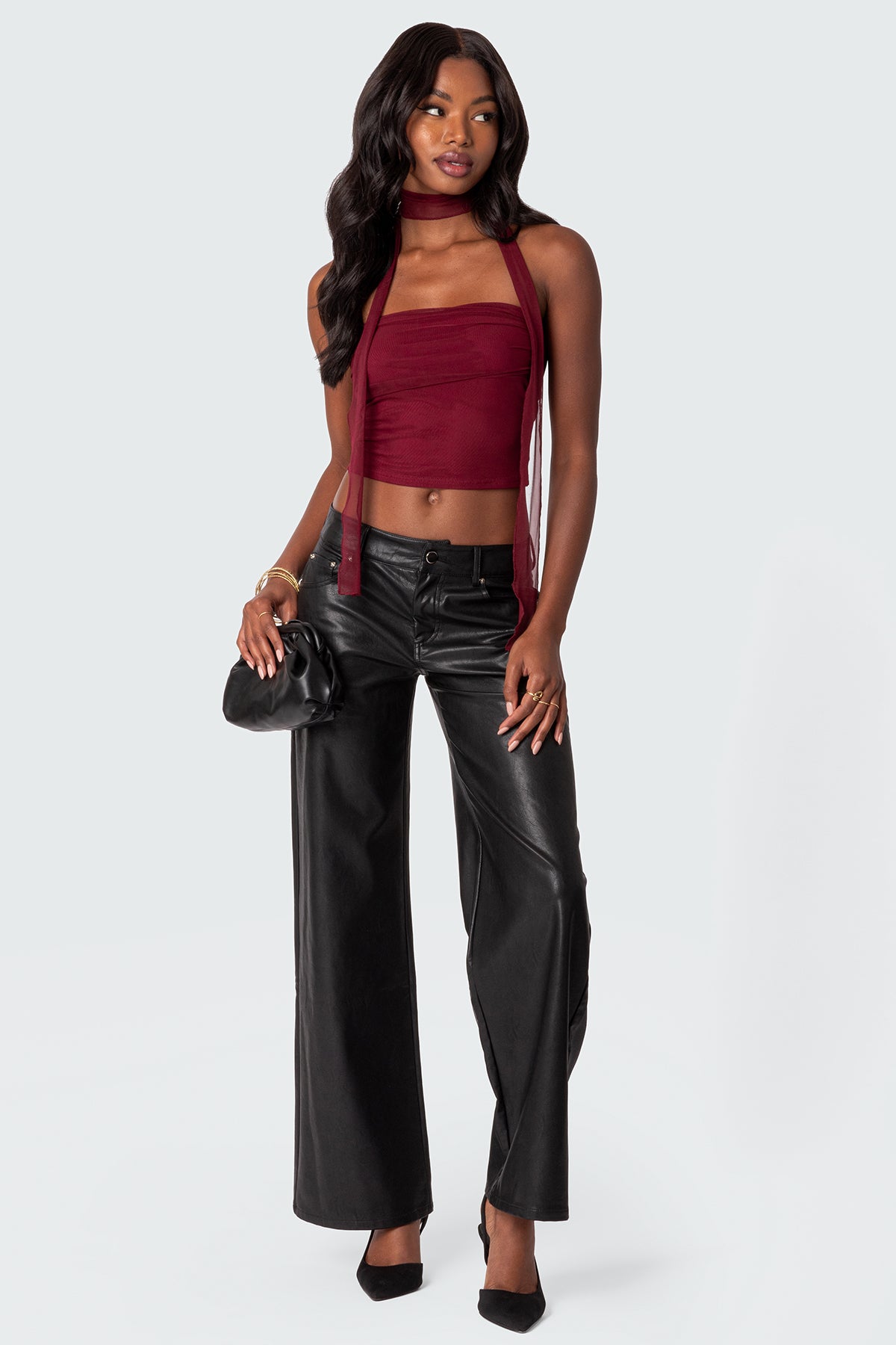 Gathered Two Piece Mesh Scarf Top - Image 5