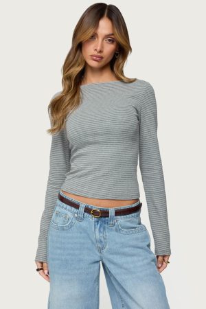 Loria Striped Boat Neck Top