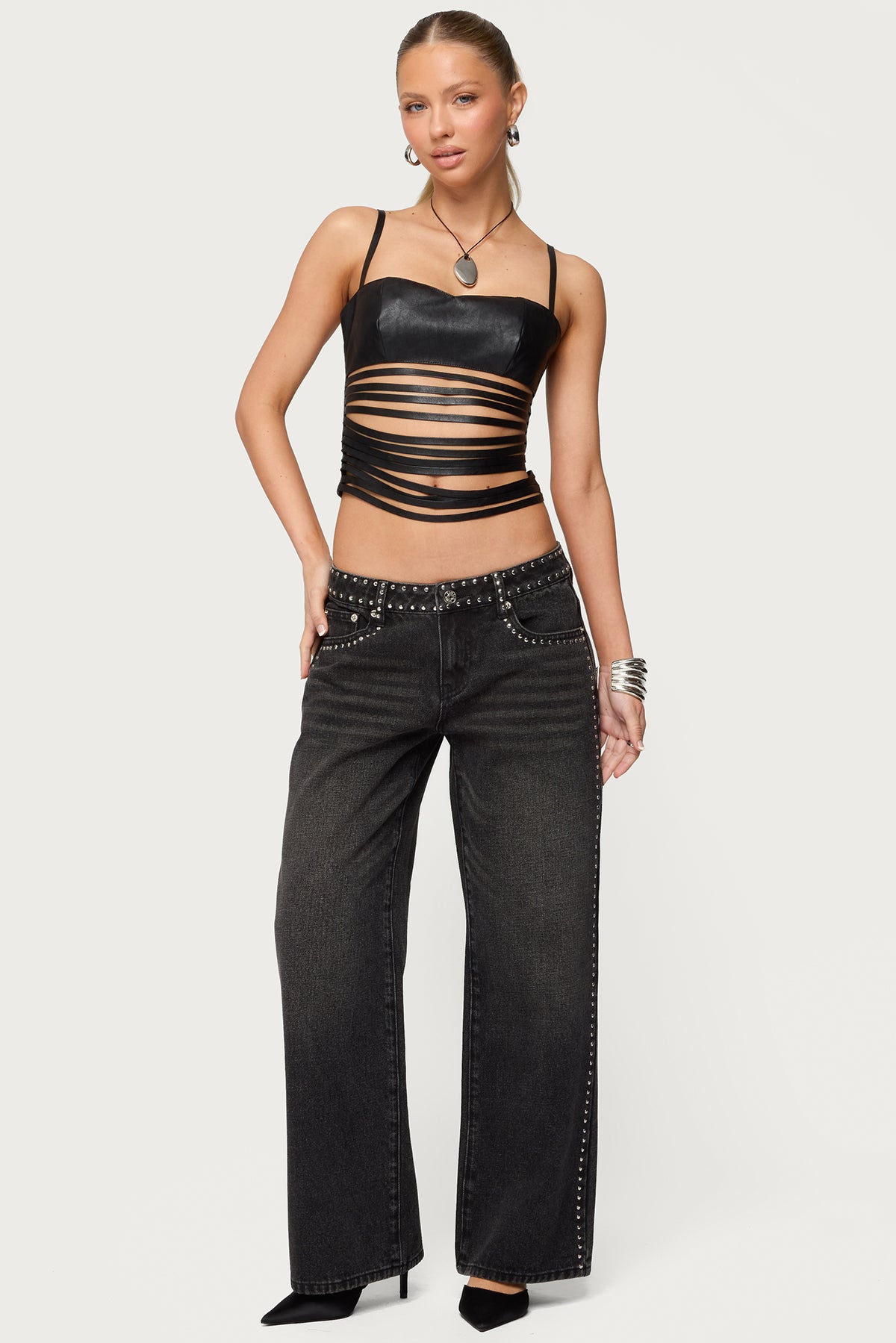 Petite Quincy Studded Low Rise Baggy Jeans - Image 5