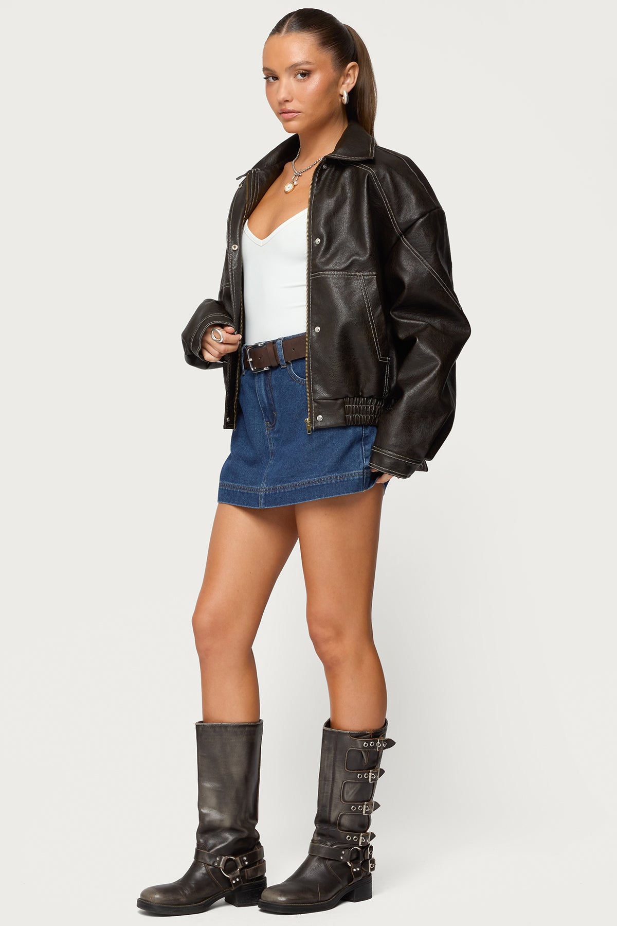 Felica High Rise Denim Mini Skort - Image 4