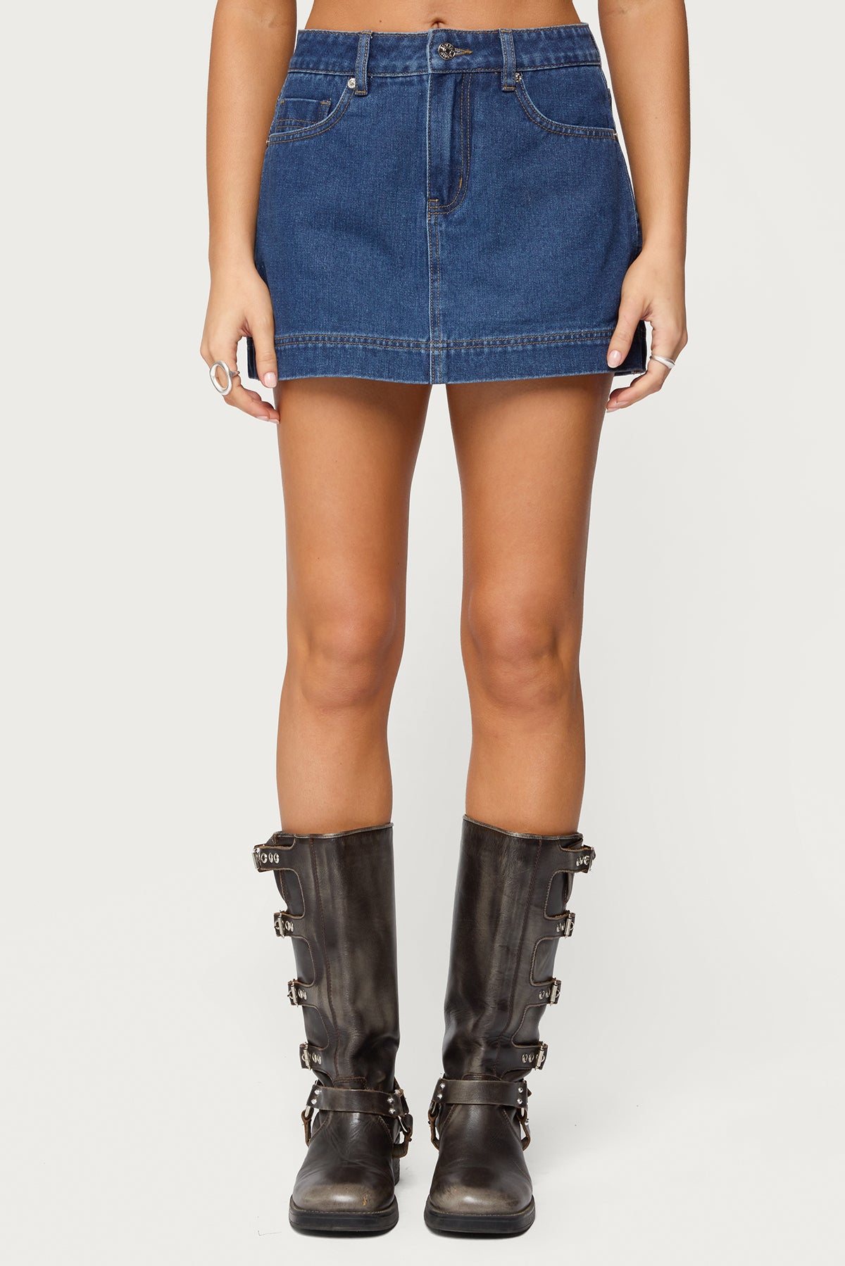 Felica High Rise Denim Mini Skort - Image 2