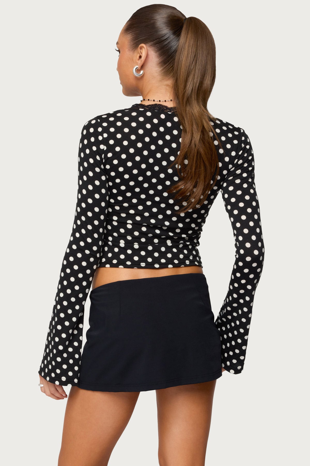 Polka Dot Lacey Plunge Neck Top - Image 4
