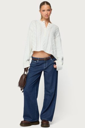 Petite Pinstripe Low Rise Baggy Jeans