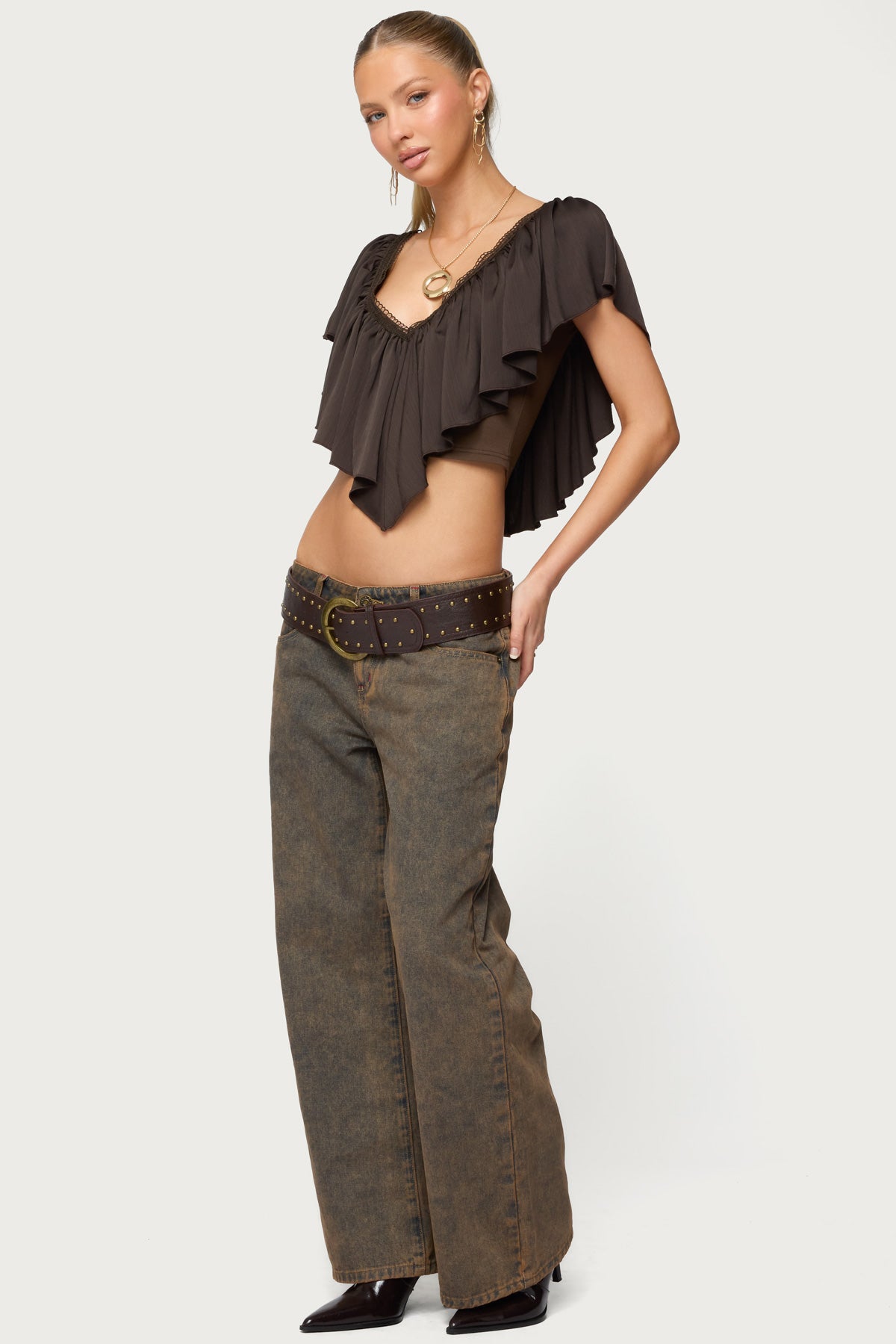 Deena Ruffled V Neck Top - Image 4