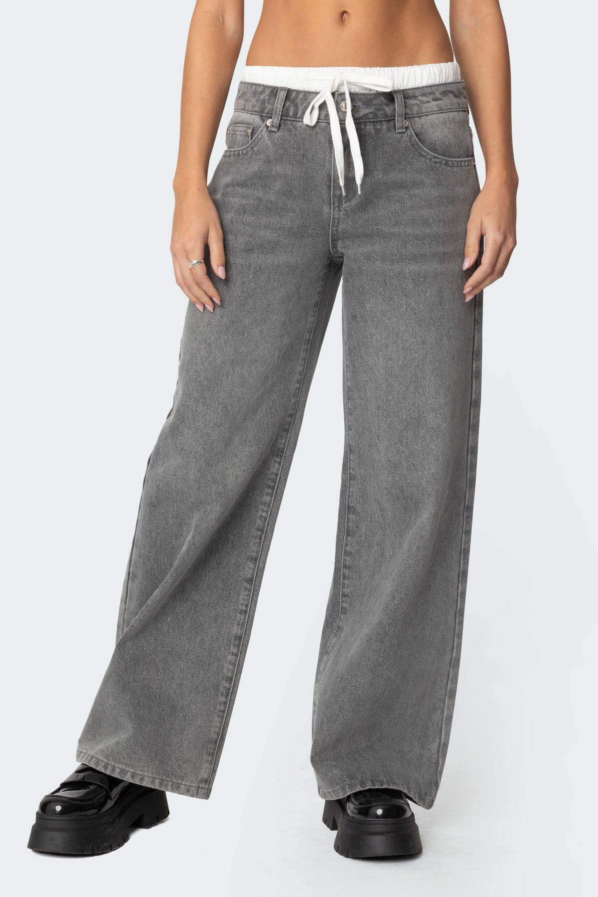 Boxer Detail Low Rise Baggy Jeans - Image 2