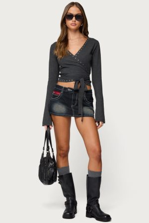 Jakari Contrast Stitch Denim Mini Skort
