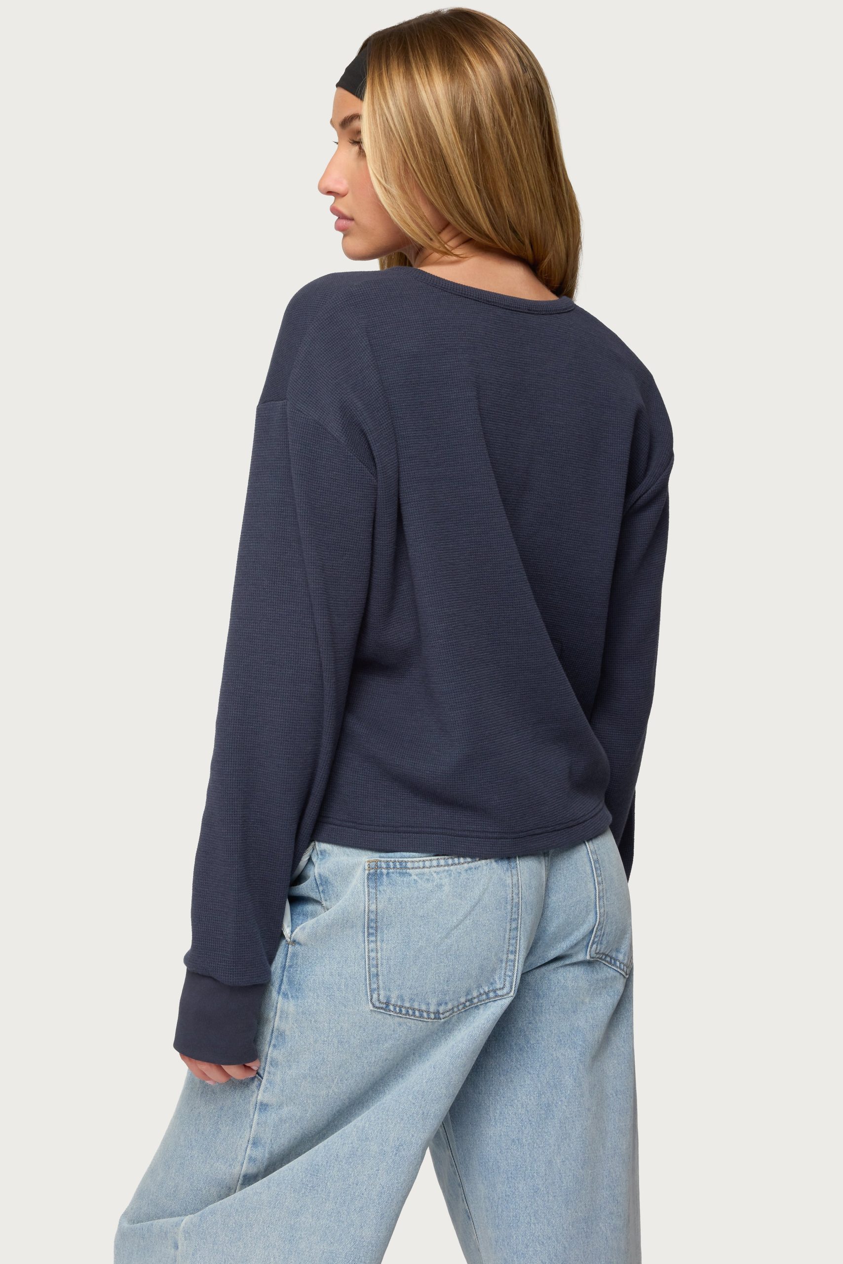 Deni Long Sleeve Henley Waffle Top - Image 4