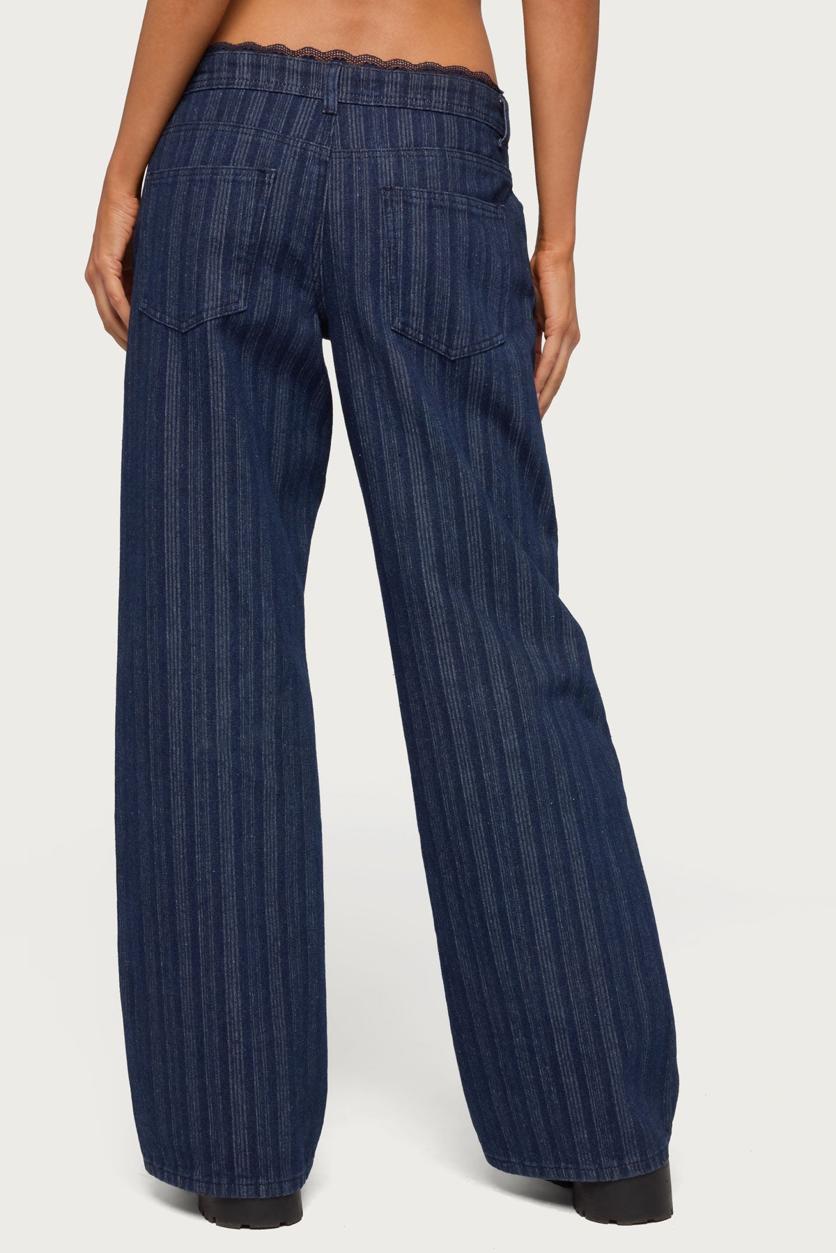 Lace Trim Striped Low Rise Baggy Jeans - Image 5