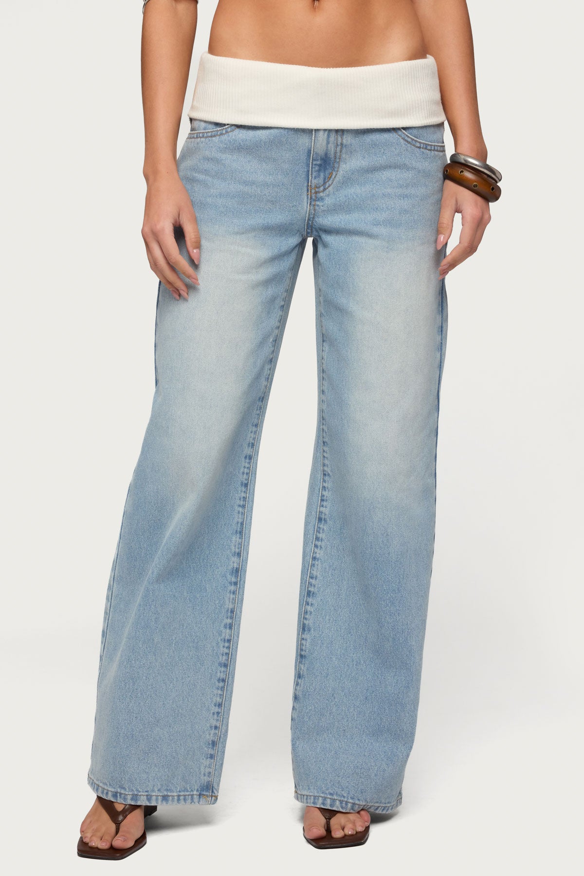 Knit Foldover Low Rise Baggy Jeans - Image 2