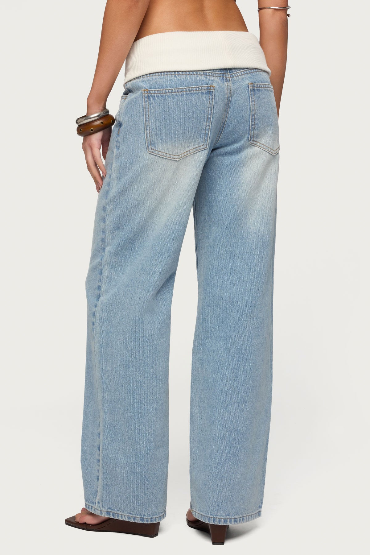 Knit Foldover Low Rise Baggy Jeans - Image 4