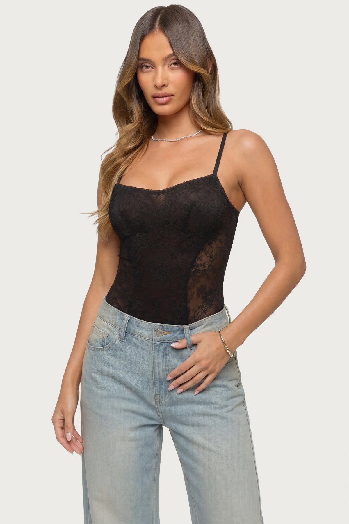 Carinna Sheer Lace Cutout Bodysuit - Image 3