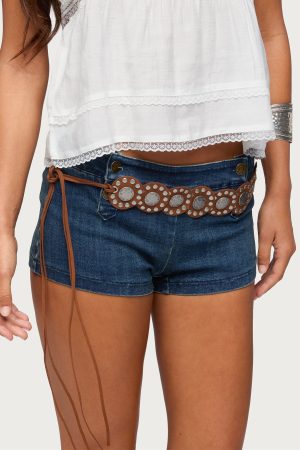 Faux Suede Studded Disc Belt