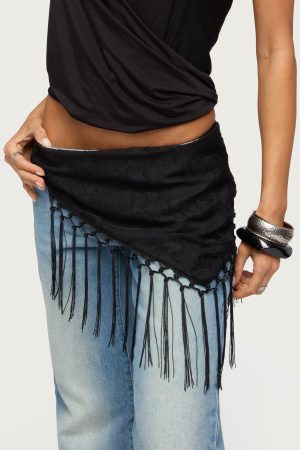 Floral Fringed Waist Scarf