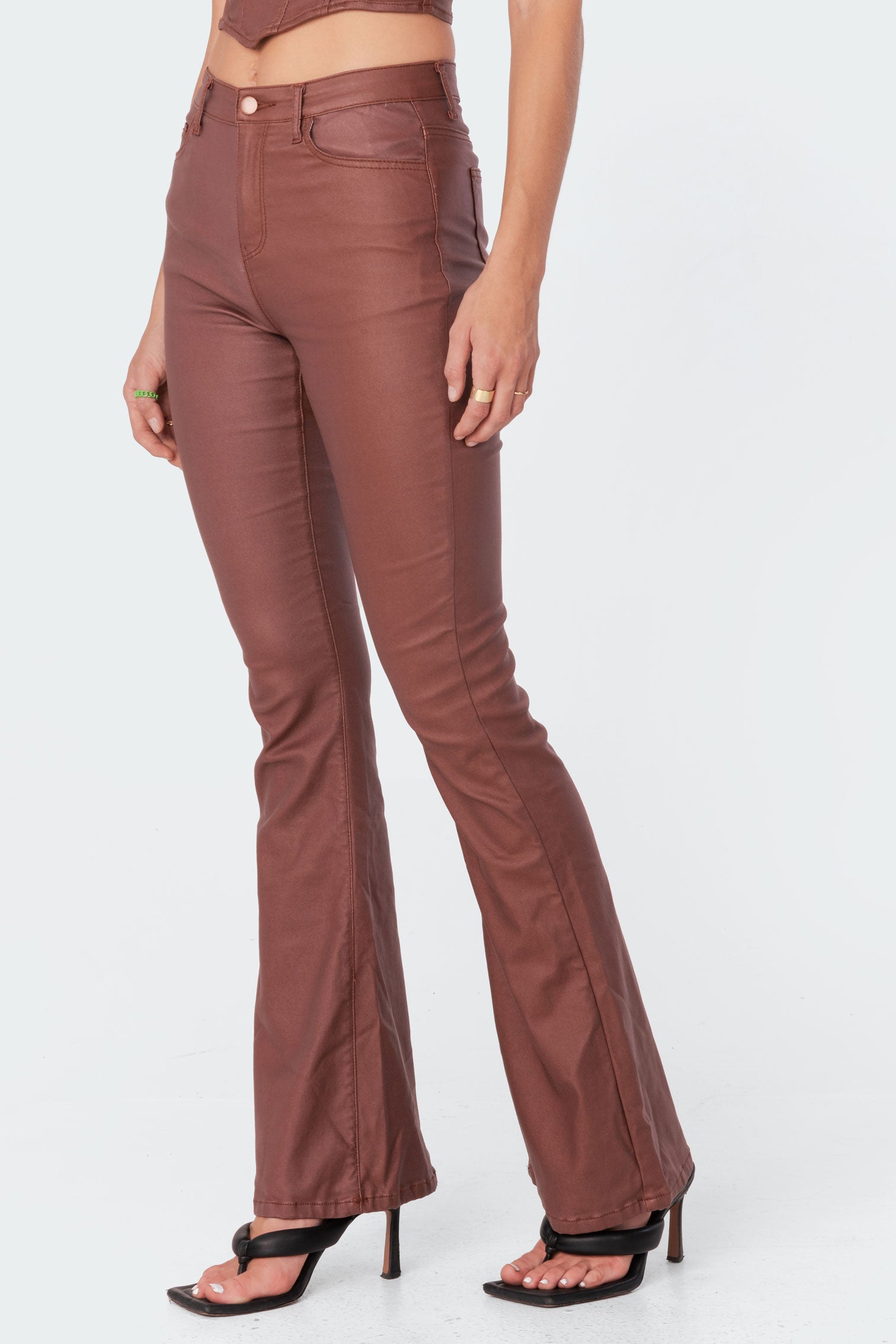Luna Faux Leather Mid Rise Flared Jeans - Image 2