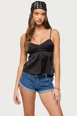 Blanca Satin Effect Lace Trim Tank Top