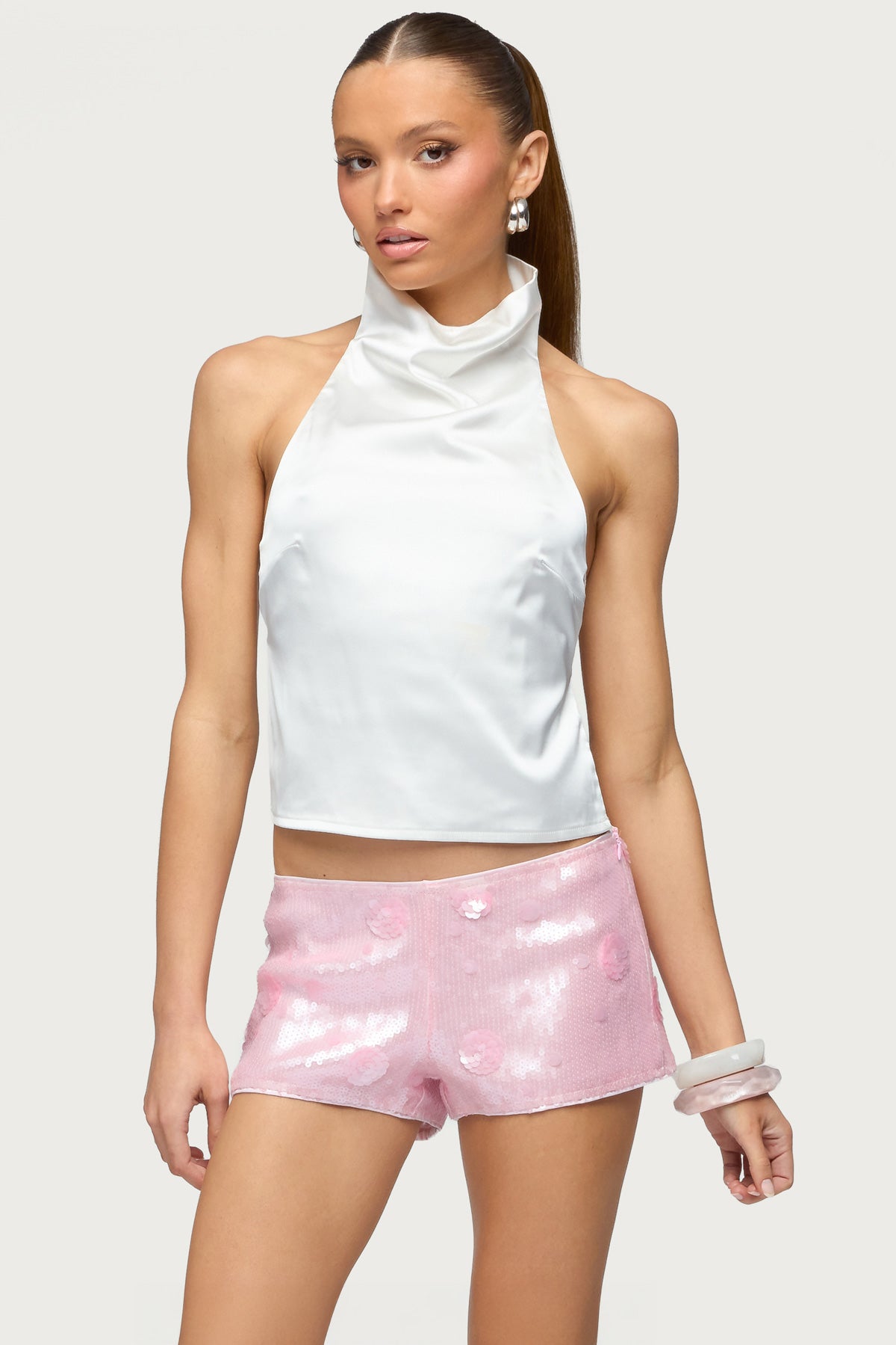 Satin Effect Backless Cowl Neck Top - Image 4