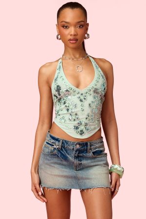 Barbie™ Floral Bead & Sequin Mesh Top