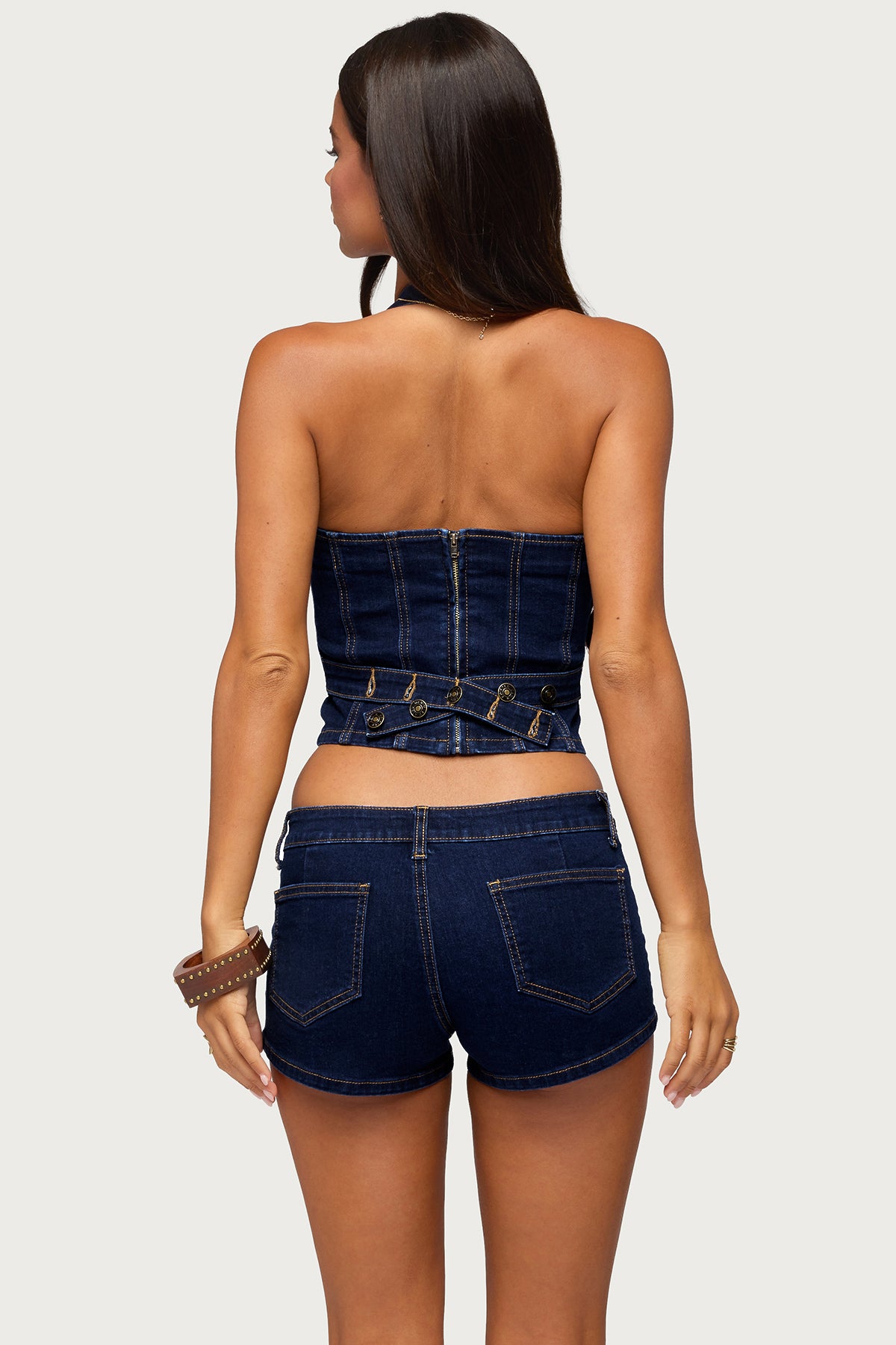 Alita Stretchy Denim Halter Top - Image 2