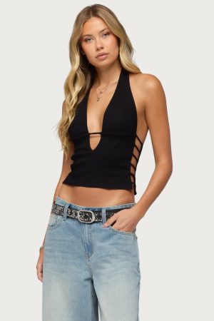 Aneera Cutout Plunging Halter Top