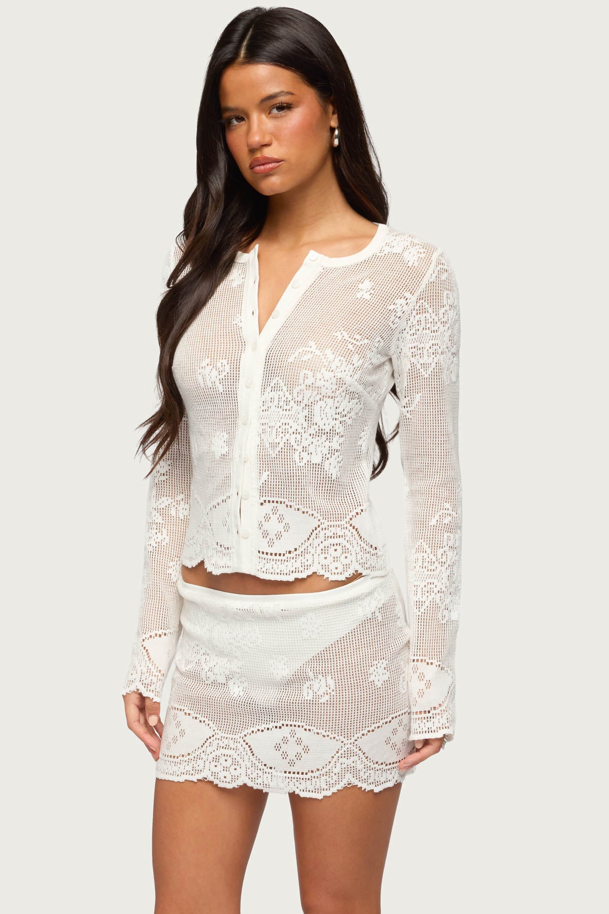 Rusa Button Up Sheer Crochet Top - Image 3