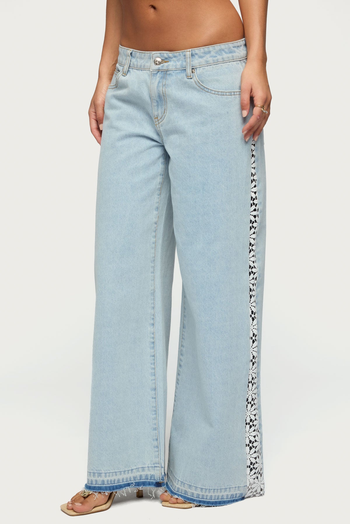 Crochet Panel Low Rise Wide Leg Jeans - Image 2