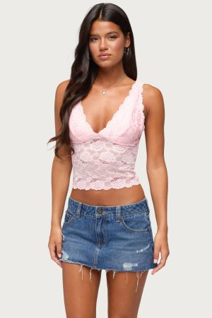 Vanya Sheer Lace V Neck Top