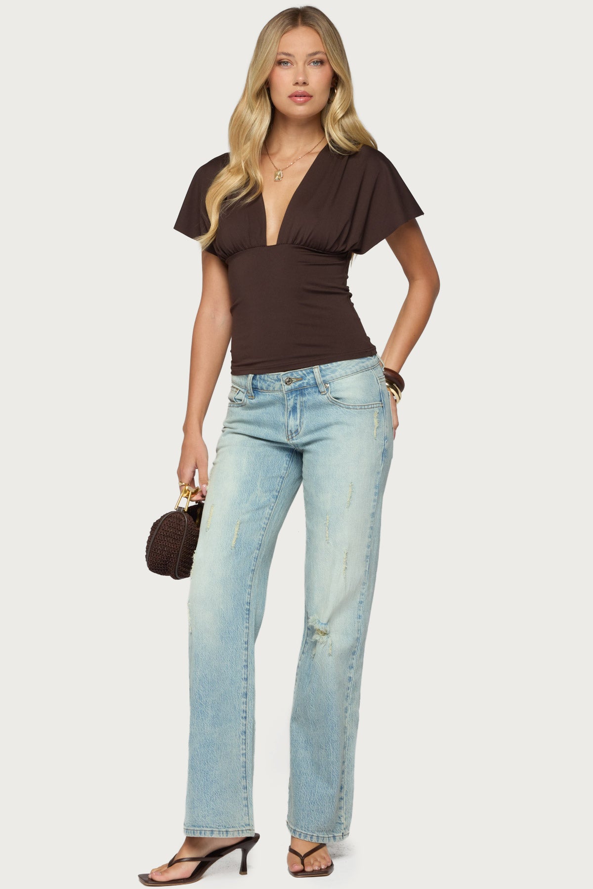 Flutter Plunging V Neck Top - Image 2