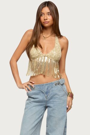 Azura Sequin Fringe Bra Top