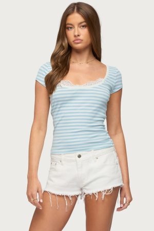 Layered Lacey Striped T Shirt