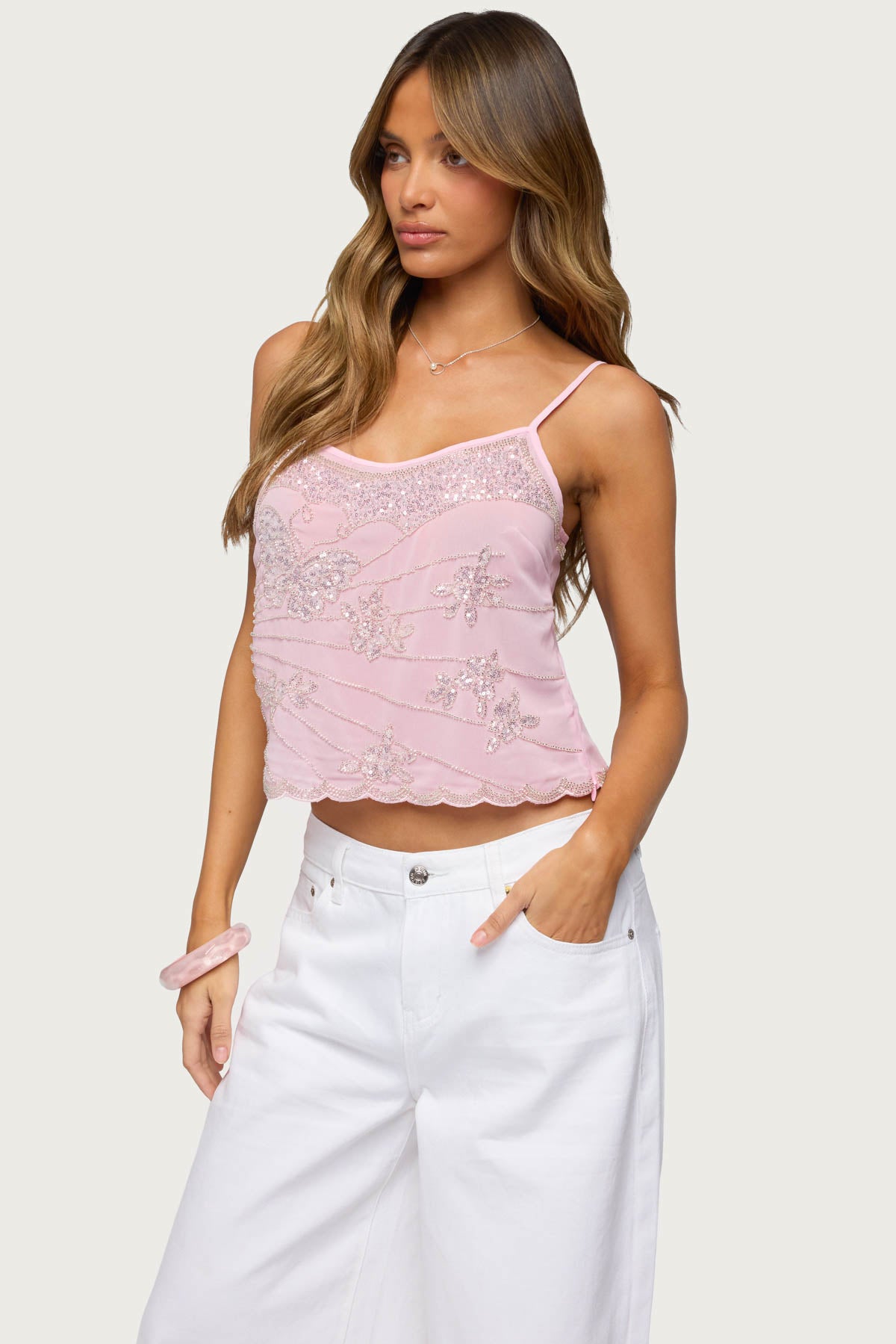 Bead & Sequin Chiffon Tank Top - Image 3