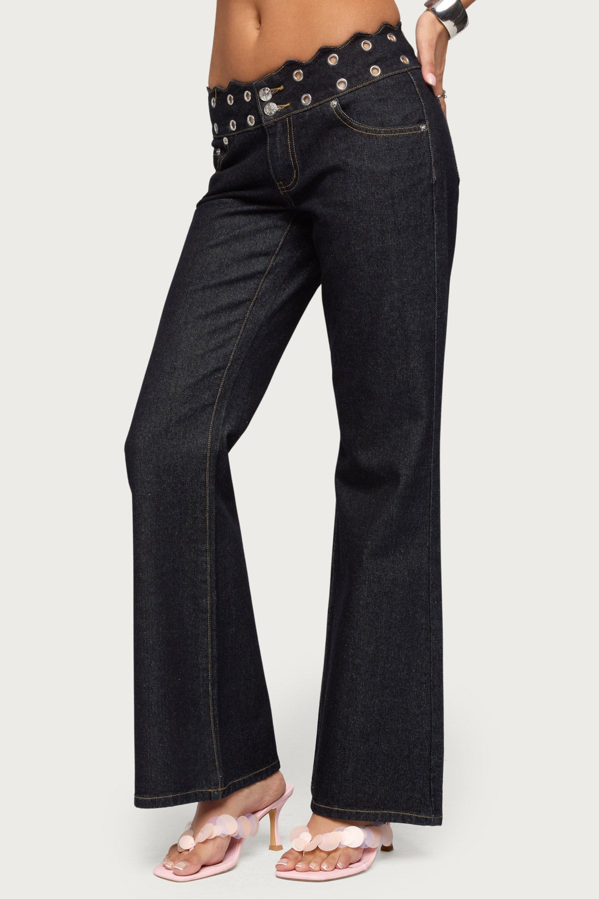 Scalloped Grommet Low Rise Bootcut Jeans - Image 3