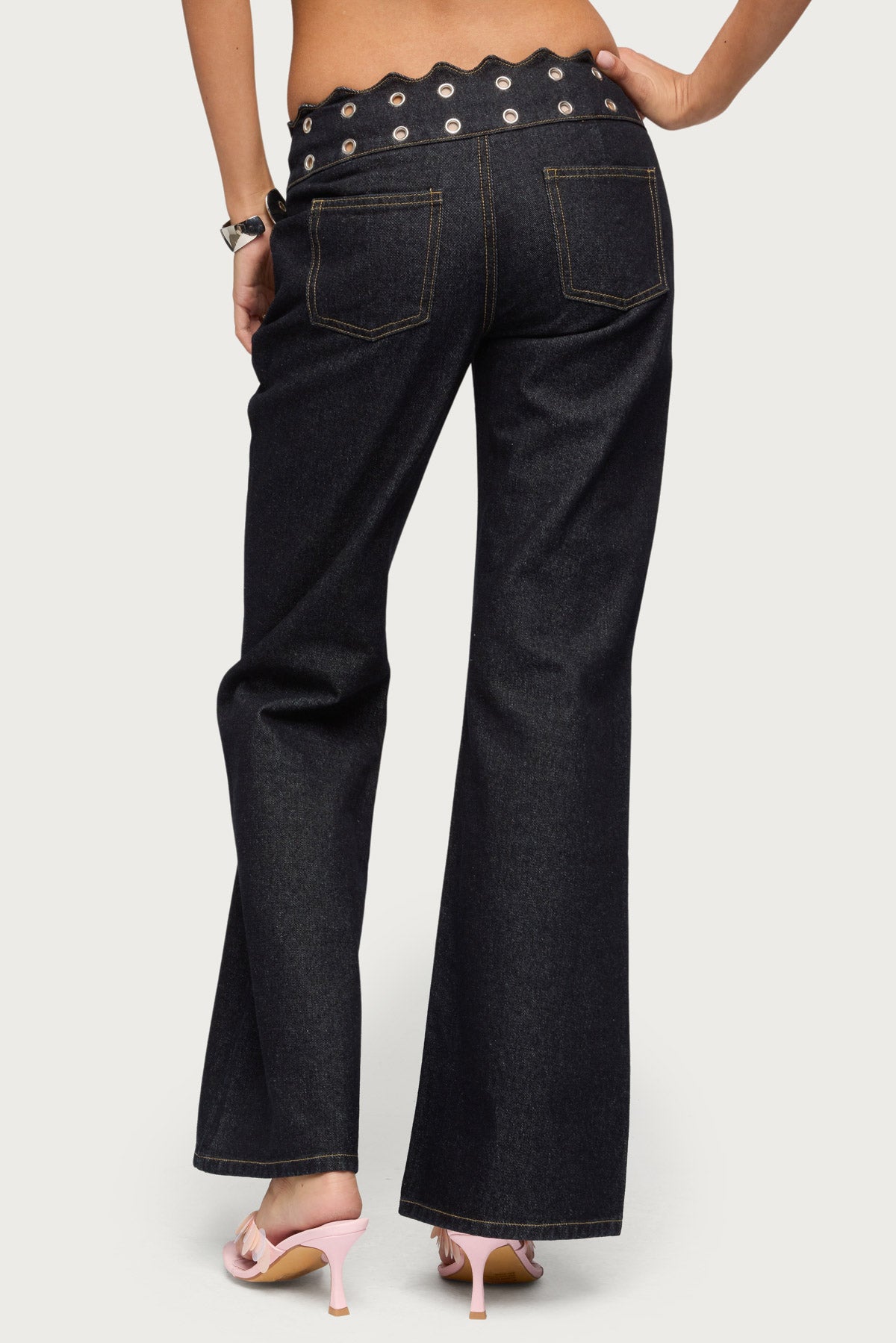 Scalloped Grommet Low Rise Bootcut Jeans - Image 4