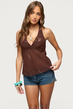 Lani Sequin Bead Chiffon Halter Top