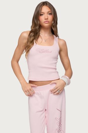 Edikted Studio Rhinestone Ribbed Tank Top