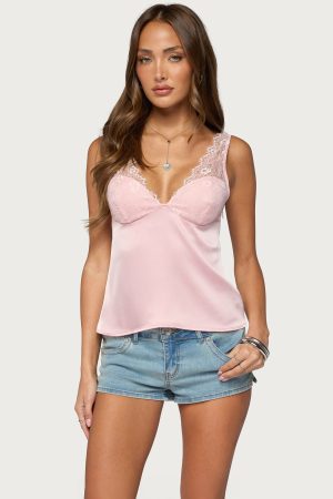 Vikkey Lacey Satin Effect Tank Top